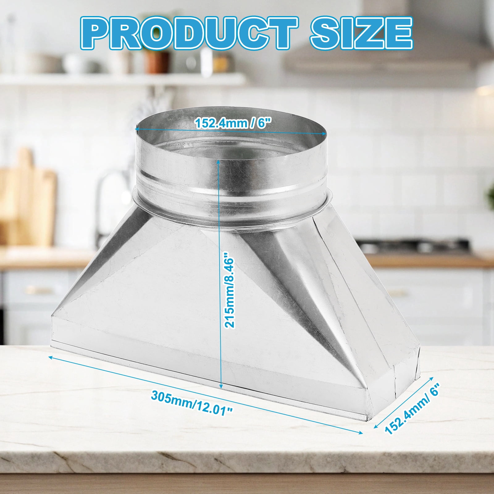 Uxcell 12" x 4" x 6" Straight Register Boot, Galvanized Steel Transition Rectangular to 6" Round Duct Transition Fitting for Connecting Floor Register Grille HVAC Duct Fittings