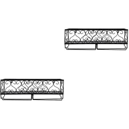 Masteelf 2-Piece Wall Mounted Iron Wine Rack with Glass Holder for Bottles Storage and Hanging Display