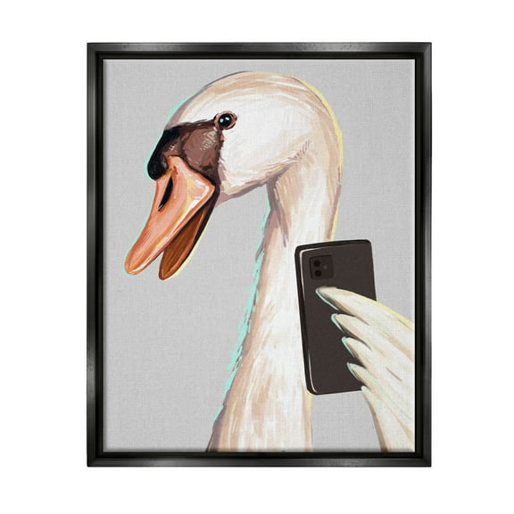 Funny Swan Bird Smiling Selfie Animals & Insects Graphic Art Jet Black Framed Art Print Wall Art