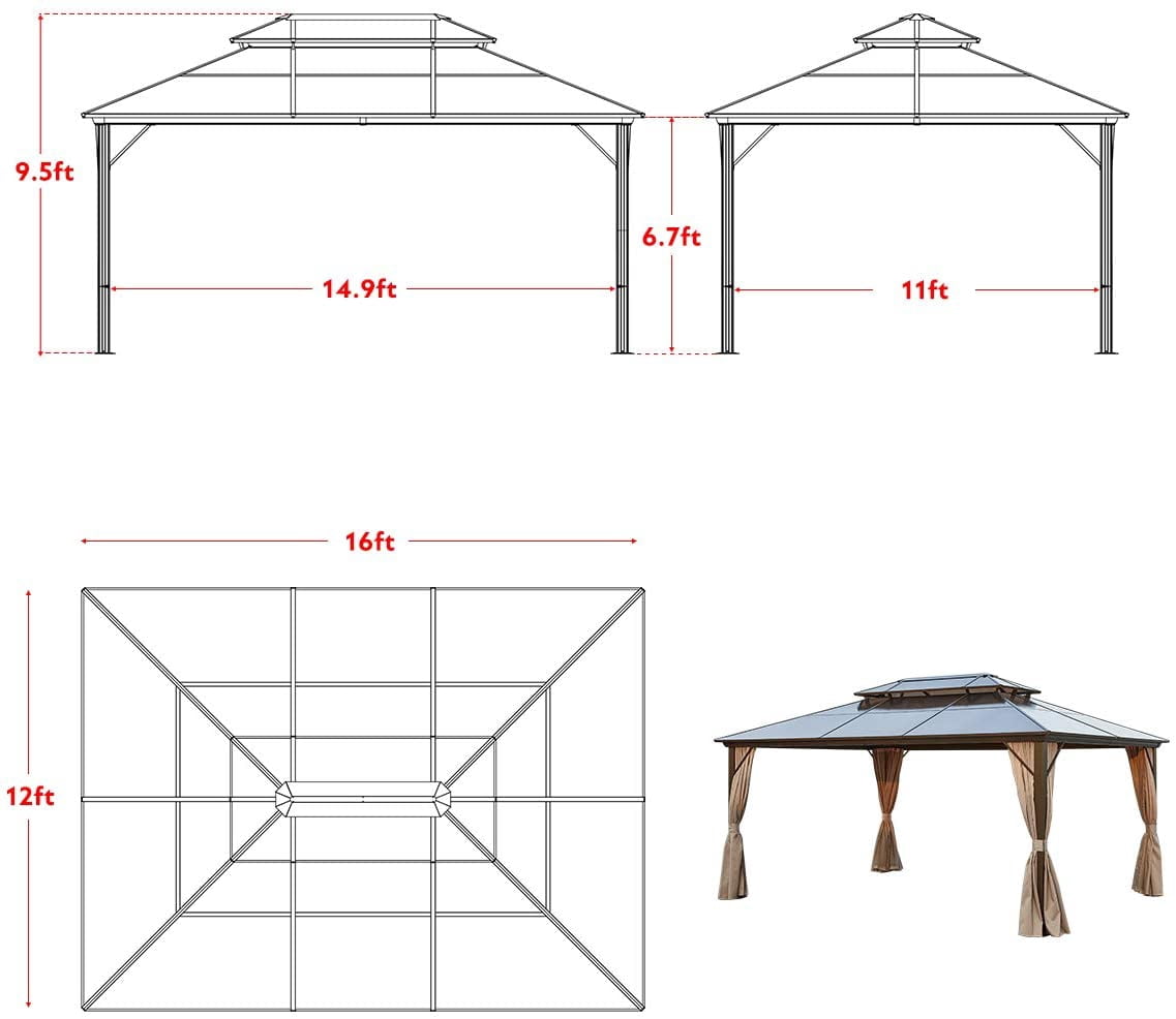 Erommy 12'x16' Outdoor Polycarbonate 