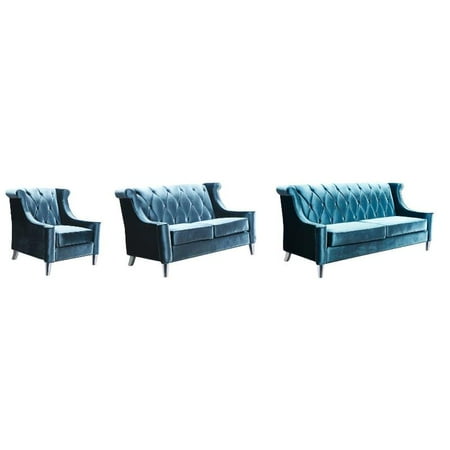 Barrister Living Room Set In Blue Velvet With Crystal Buttons