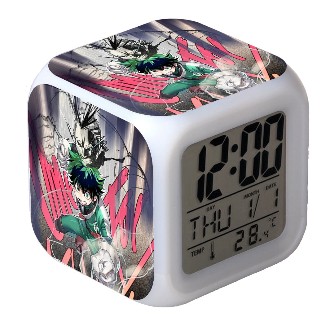 TIMPCV Wekity Anime Alarm Clock, 7 Colors LED Square Clock Digital