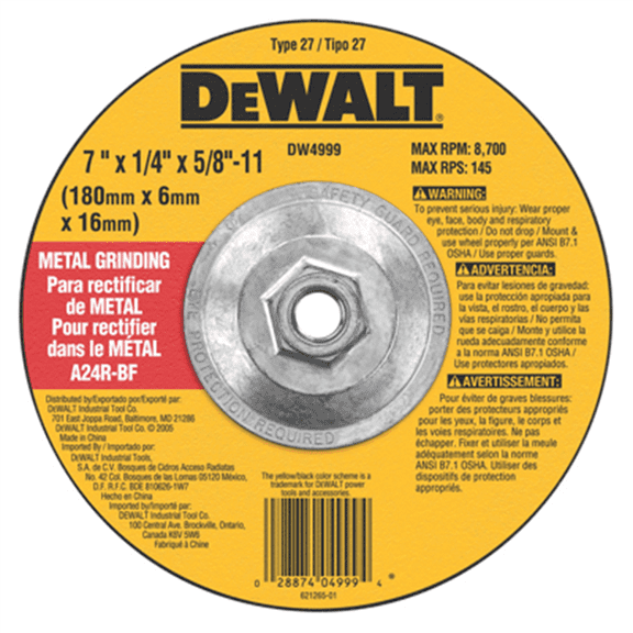 DeWalt 7"X1/4"X5/8" 11 DCW METAL