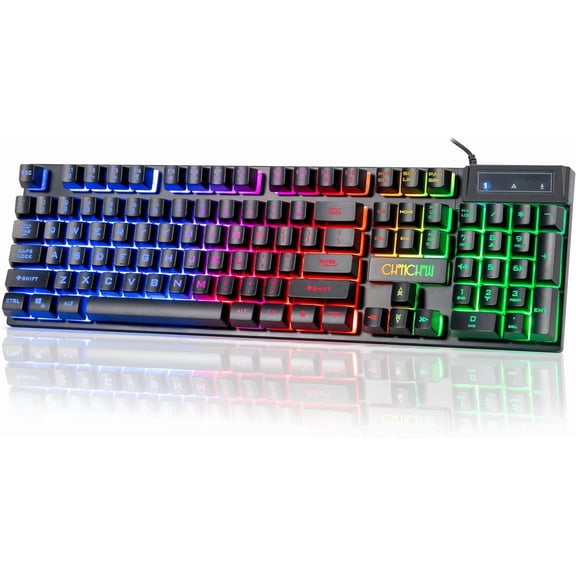 Wired Gaming Keyboard, 104 Keys Full Size, with Anti-Ghosting and Multimedia Keys, LED Backlit Light Up Keyboard for PC Mac Laptop Desktop, Gaming or Office