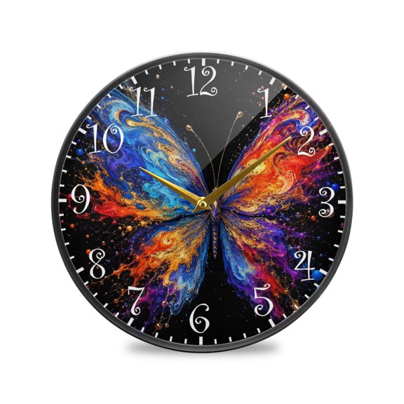 9.5IN Acrylic Wall Clock Wall Mount & Tabletop Display Round Clock for Decor Colorful Flowing Butterflies