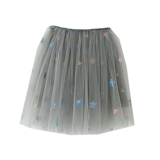MIASHUI Girls Ballet Skirt with Star Sequin Embroidery for Dance Recital and Party Performance Grey,3-4 Years
