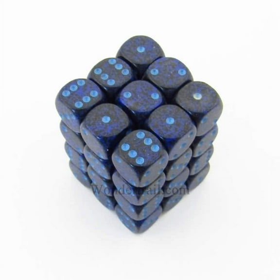 Cobalt Speckled D6 Dice with Blue Pips 12mm (1/2in) Pack of 36 Dice Chessex