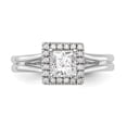 thumbnail image 4 of Solid 14k White Gold Princess Halo Diamond Side-Stones with CZ Cubic Zirconia Center Stone Split Shank Engagement Ring Size 5, 4 of 8