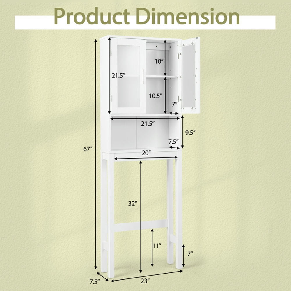 Finihen Toilet Storage Cabinet, Bathroom Cabinet Organizer, Over the Toilet Bathroom Storage Cabinet with Adjustable Shelf, for Bathroom, White