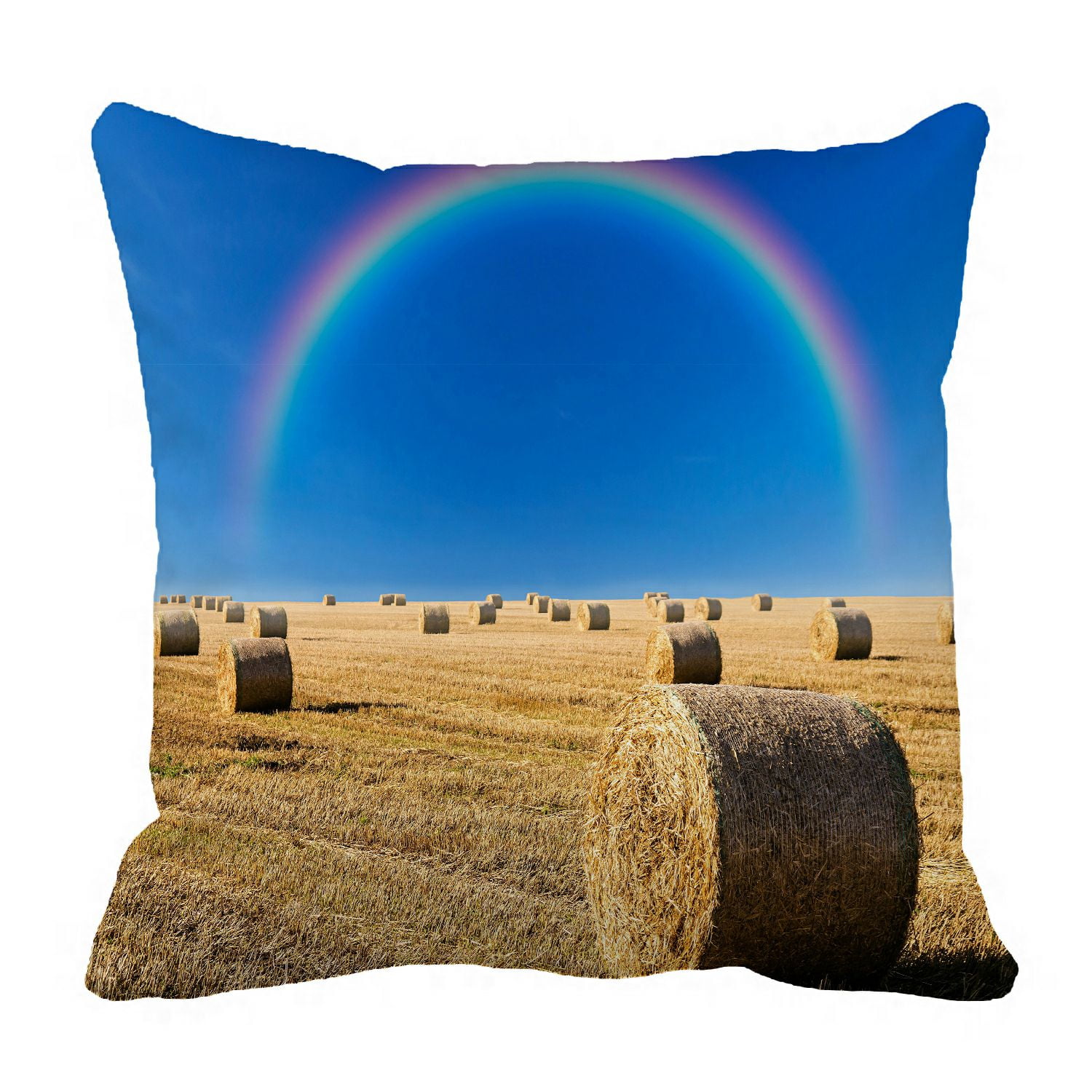 ABPHQTO Straw Bales And A Rainbow Pillow Case Pillow Cover Pillow
