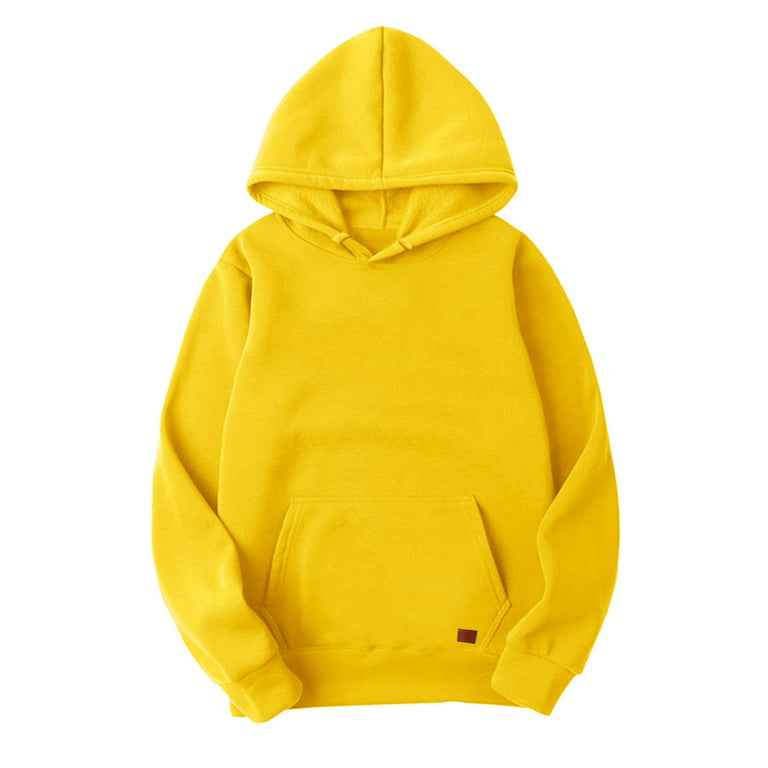 Winter Yellow Hoodies For Men Mens Autumn And Casual Loose Solid Hooded  Sweater Top Polyester