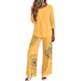 thumbnail image 2 of Two Piece Sets for Women Lounge 3/4 Length Sleeve Womens Tops Graphic Pants Summer Outfits Yellow S, 2 of 6