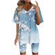 thumbnail image 1 of Blusas para las Mujeres Casual Impreso Cuello en V Manga Corta Blusa Pantalones Cortos, Conjuntos de Ropa para las Mujeres, 1 of 5