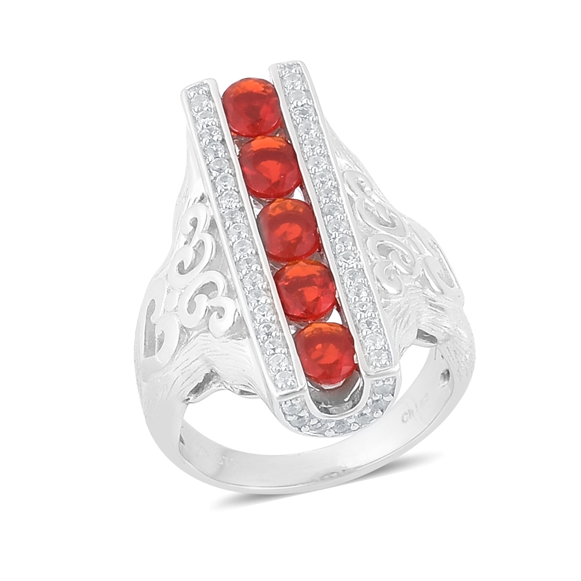 Cherryn Created Blue Orange Opal womens engagement rings