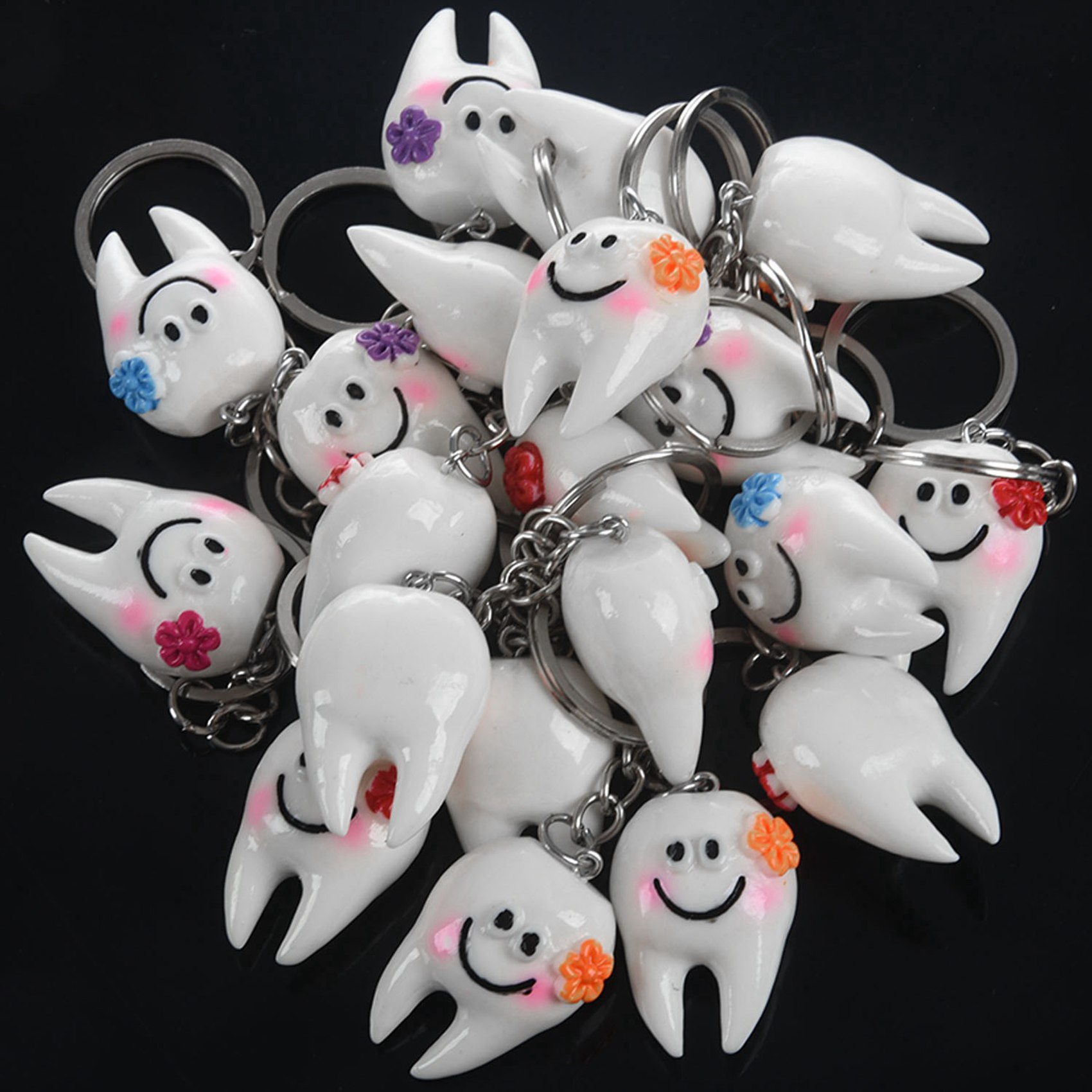 60 Pcs Keychain Key Ring Hang Tooth Shape Cute Dental Gift