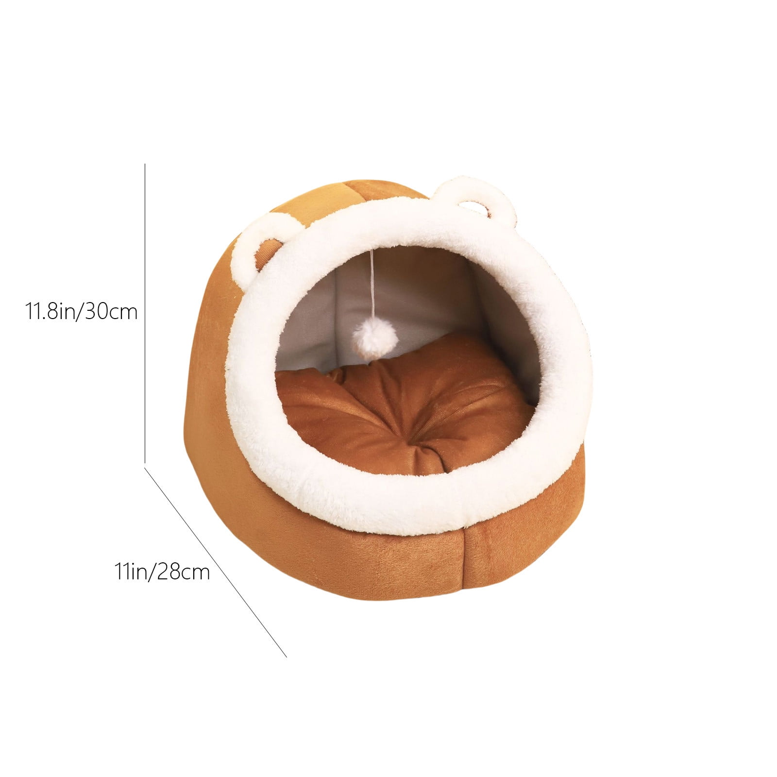 AUHomi Cute Cat Bed for Indoor Cats, Semi-Enclosed Soft Half-Covered Cat Bed, Thickening and Warm in Winter, Warm Soft Cave Fit for Cat Up to 16 Lb and Puppy, Brown