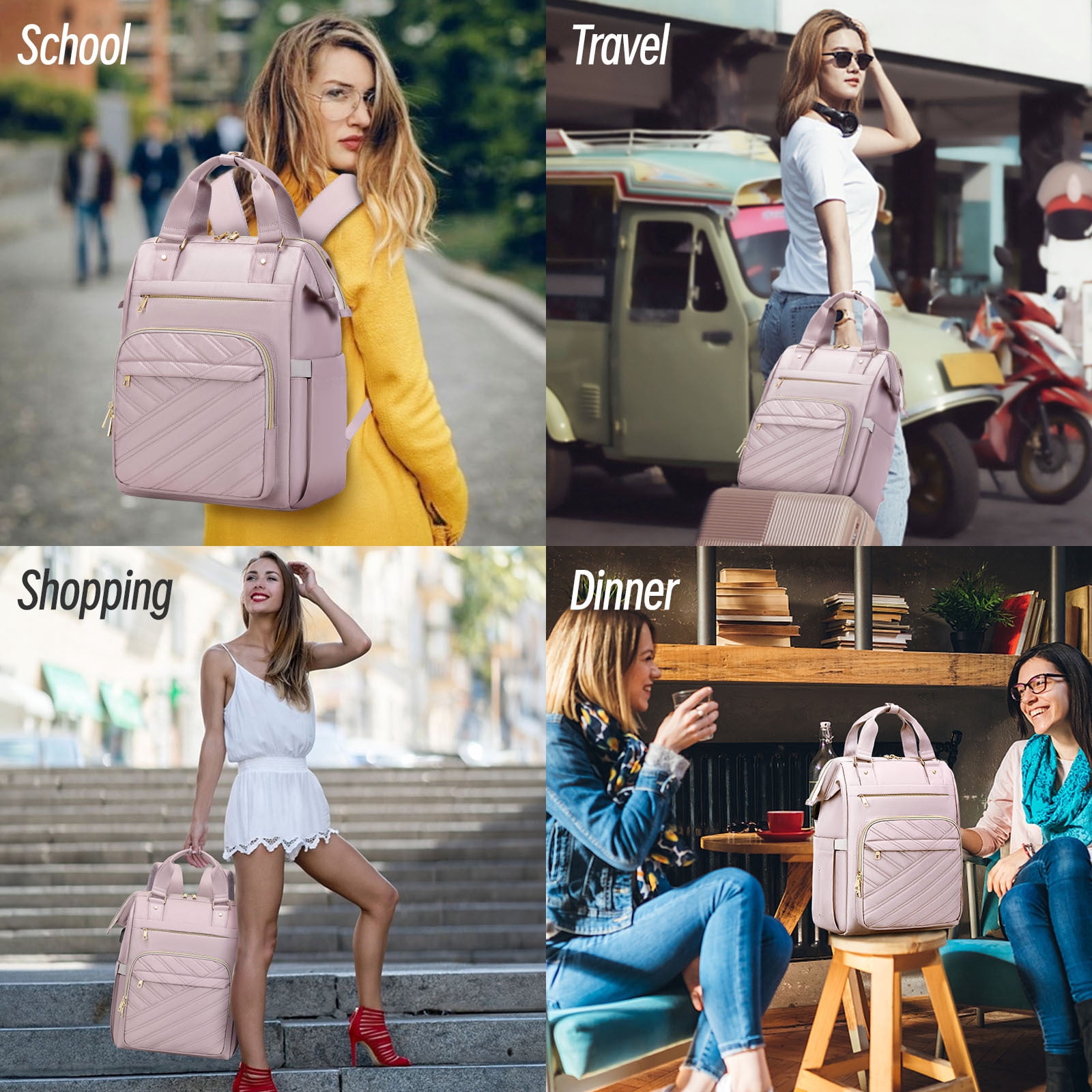 XJ-HOME 15.6" Laptop Backpack for Women,Stylish Backpack Purse, Waterproof Teacher Nurse Backpack,College Casual Daypack