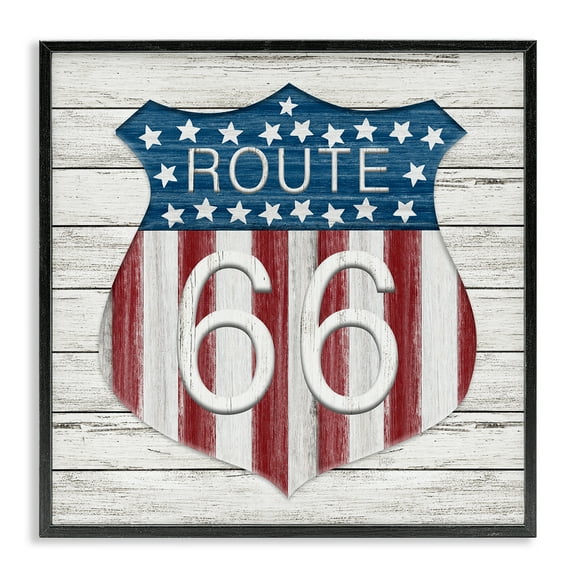 Stupell Industries Rustic Route 66 Patriotic Painting Black Framed Art Print Wall Art, 12 x 12