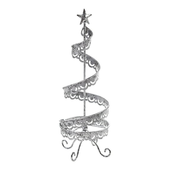 Good Tidings 18” Silver Spiral Metal Christmas Tree – Decorative Tabletop Accent