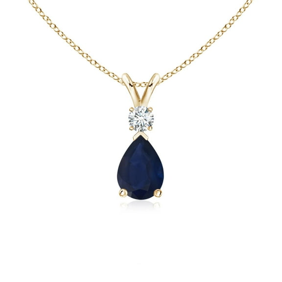ANGARA Natural Blue Sapphire Teardrop Pendant with Diamond in 14K Yellow Gold for Women (Size-7x5mm) | September Birthstone, Anniversary, Jewelry Gift for Women | Natural Blue Sapphire Necklace