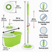 Spin Mop and Bucket Set with Wringer, 360° Self-Wringing Floor Cleaning System, Microfiber Mop Head, Hands-Free Cleaning for Tile, Hardwood & Home Floors