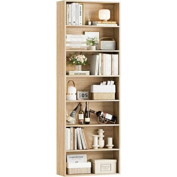82" Tall Bookshelf, 7-Tier Open Shelves Bookcase, Freestanding Display Storage Shelves, Tall Bookcase Home Decor Furniture for Home Office, Living Room, Bedroom, Light Oak