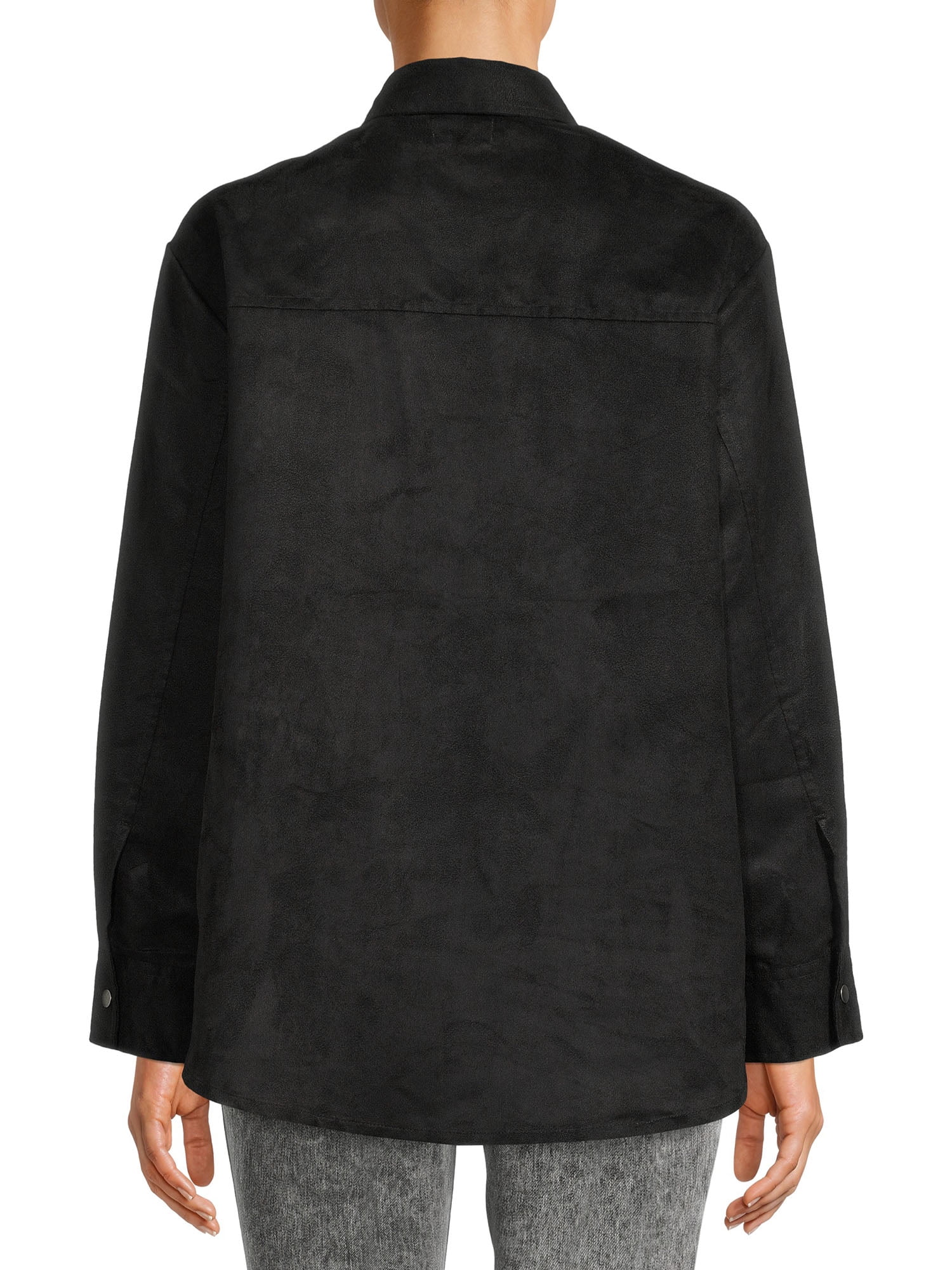 Time and Tru Women's Faux Suede Shacket with Snaps, Sizes XS-XXXL