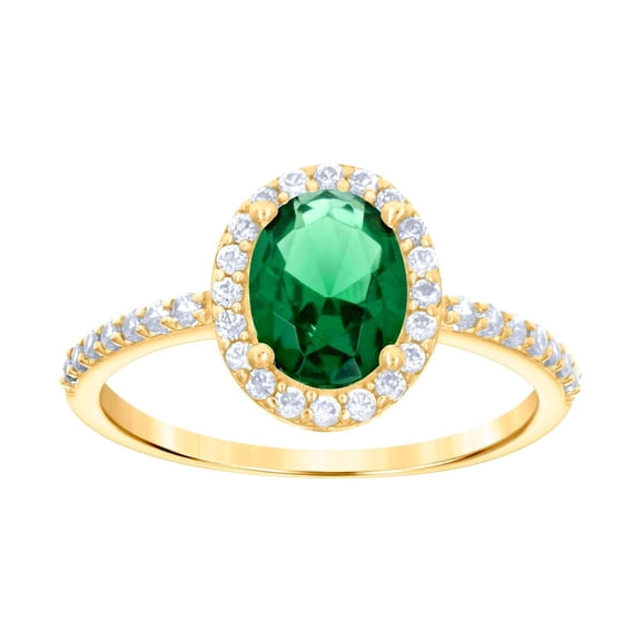 10k Yellow Gold Womens Green White Oval Round Cubic Zirconia Engagement Ring 10.4x10.4mm Wide Engagement Ring for Women