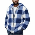 thumbnail image 2 of Guieoi Mens Coats Outerwear Winter Jackets Clearance Men's Fashion Casual Lattice Zipper Pockets Blouses Long Sleeve Hooded Casual Fleece Coats Blue Black*Friday/Cyber*Monday Clearance, 2 of 6