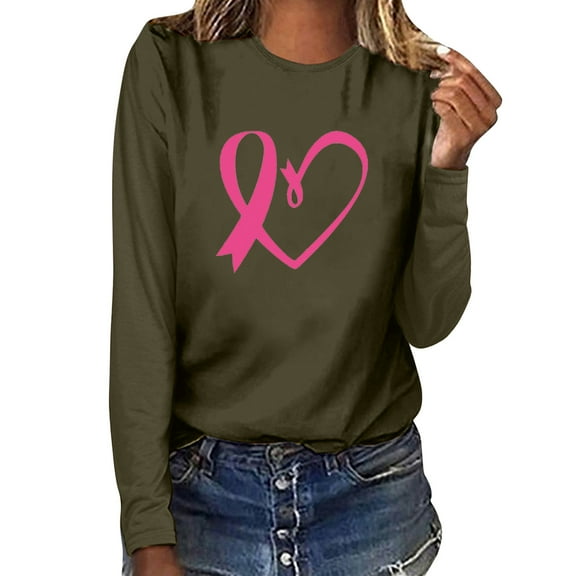 Wancir Breast Cancer Shirts For Women Pink Ribbon Sweatshirt Cancer Fight Awareness Shirt Faith Casual Long Sleeve Tops
