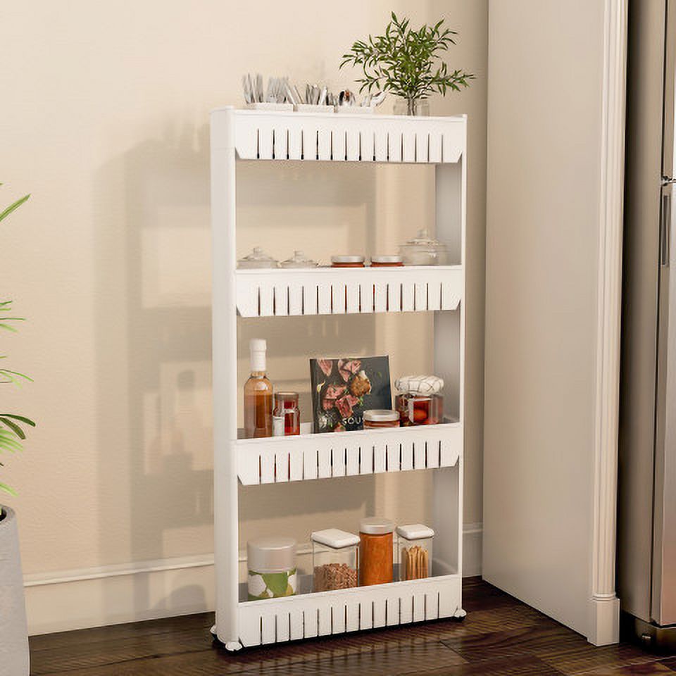 Everyday Home 4-Tier Plastic Bathroom Storage Organizer Cart with Wheels