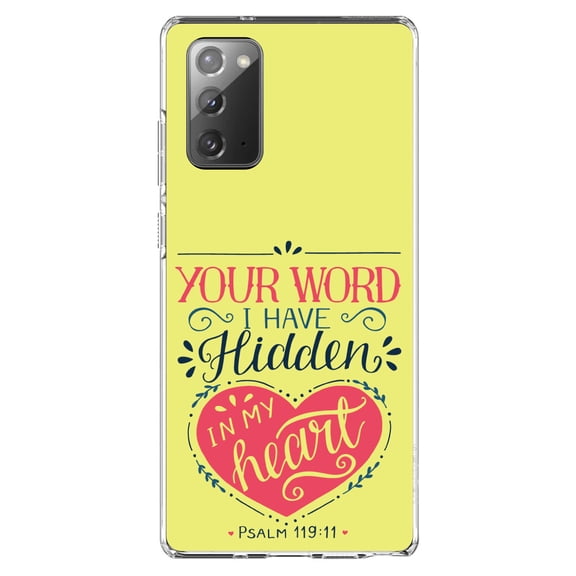 DistinctInk Clear Shockproof Hybrid Case for Galaxy Note 20 ULTRA (6.9" Screen) - TPU Bumper, Acrylic Back, Tempered Glass Screen Protector - Psalm 119:11 - Your Word I have Hidden in My Heart