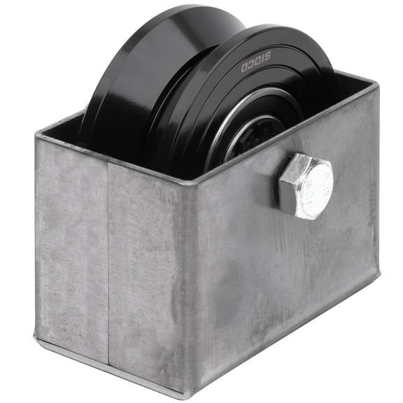 3.5" Inch V-Groove Gate Wheel Solid Steel Black Zinc with Weldable Box