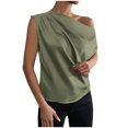 thumbnail image 2 of Wycnly Summer Tops for Women T Shirts for Women One Shoulder Lightweight Silky Satin Ruched Tops Fashion Solid Tee Tops Girls Slash Neck Short Sleeve Shirts, 2 of 7