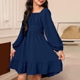 thumbnail image 2 of Coerni Teen Girls Puffy Long Sleeve Dress Square Neck Tie Back Midi Sundress Oversized Bow Dresses Elegant A Line Party Gown, 2 of 9