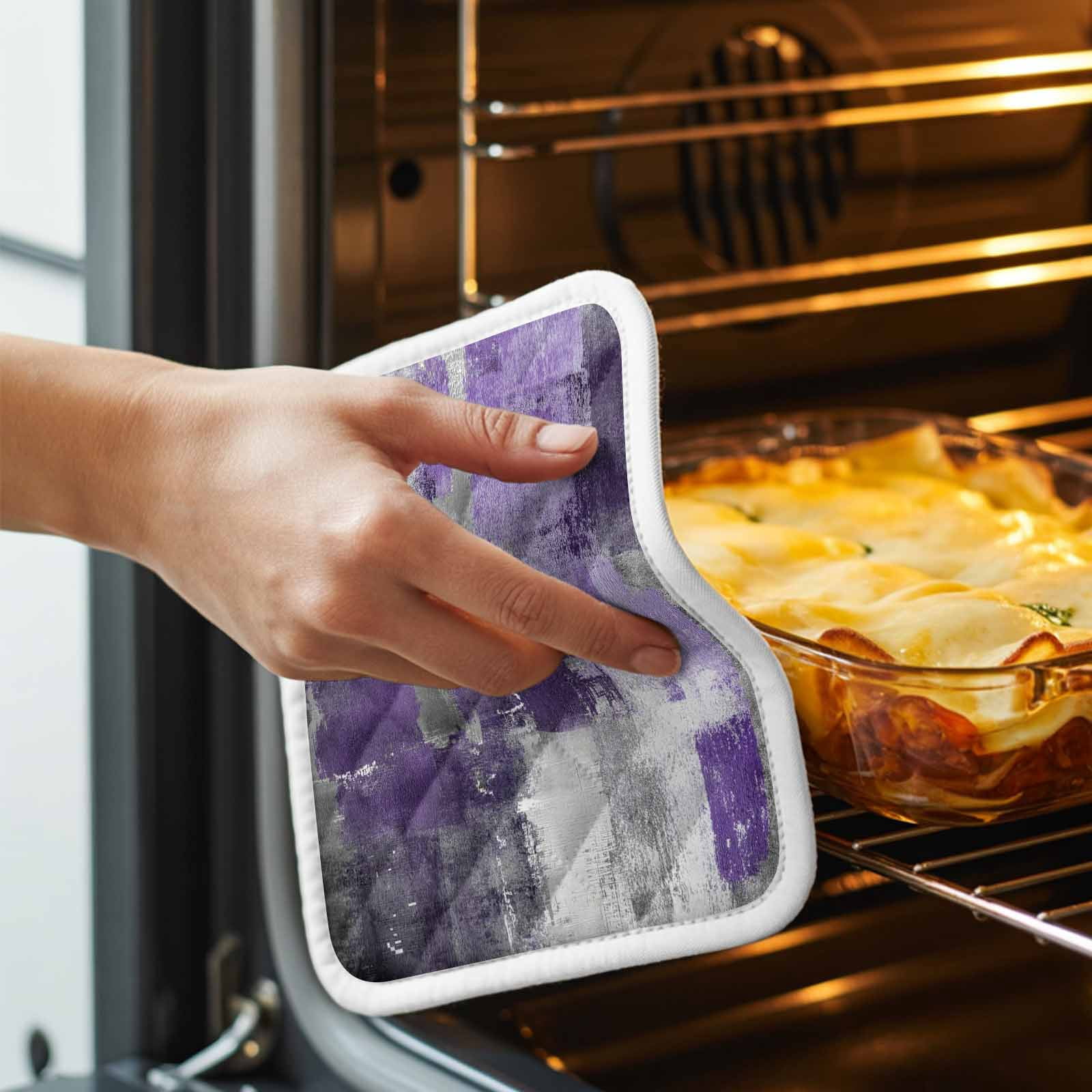 Purple Grey Pot Holders for Kitchen Heatproof Potholder, 3 Pack Modern Oil Painted Abstract Art Aesthetics Hot Pads Multipurpose Oven Pads Cloth Potholders Trivet for Cooking Baking
