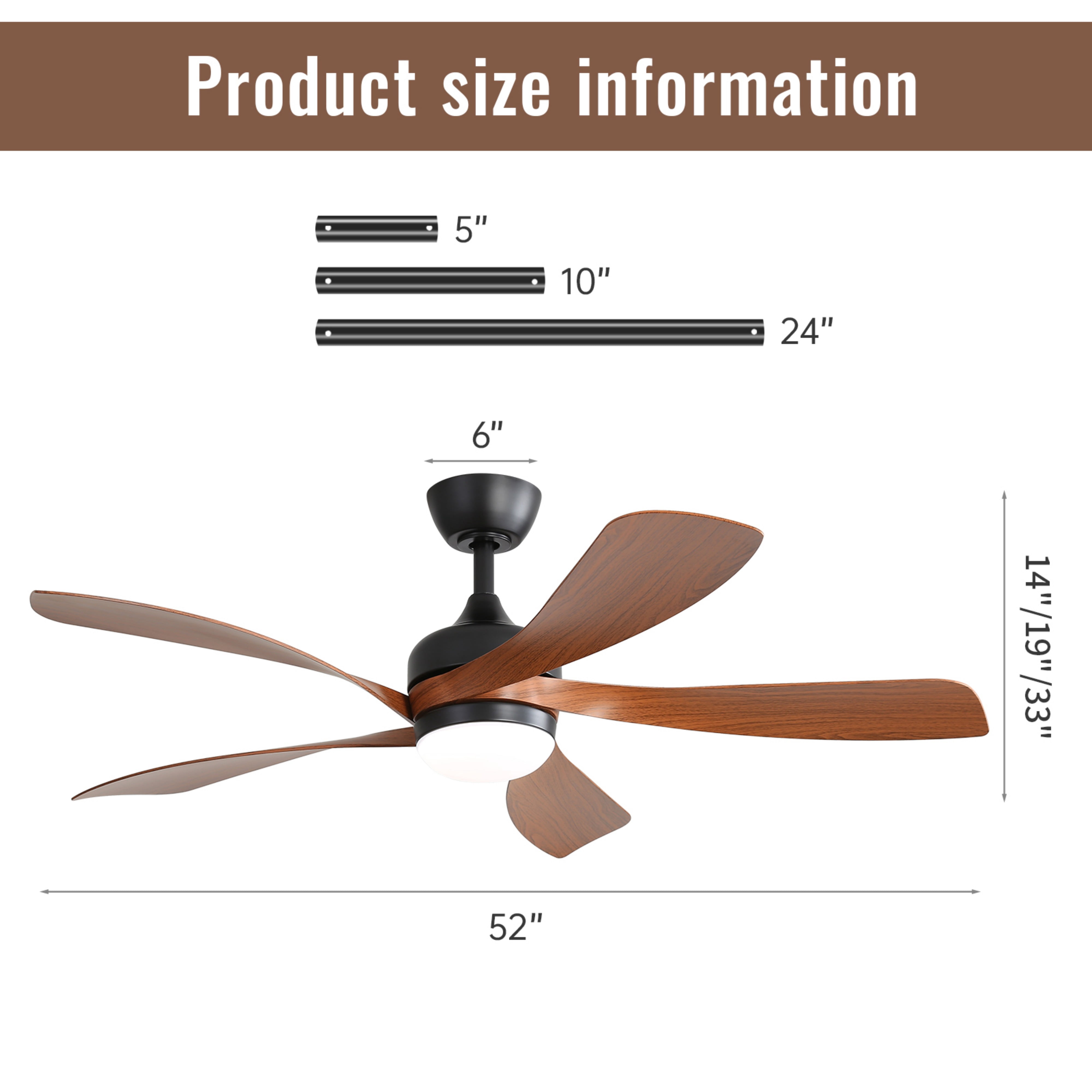 Sofucor 52 Inch Ceiling Fans with Lights and Remote, Outdoor Ceiling Fan with Light 6-Speed 3 CCT 3-Timer, Low Profile Ceiling Fan 5 Blade Reversible DC Motor for Living Room Bedroom Patio