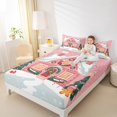 thumbnail image 4 of Manfei Cartoon Pink Cabin Queen Sheet Sets, Merry Christmas Flat Sheet, Teens Kids Girls Child Queen Fitted Sheet, Luxury Bedroom Decor, 4 Pieces, 4 of 7