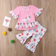 thumbnail image 2 of 2PCS Toddler Baby Girls Easter Outfits Short Sleeve Rabbit Print  Bunny Tshirt Top+Ruffle Floral Pants Set, 2 of 7