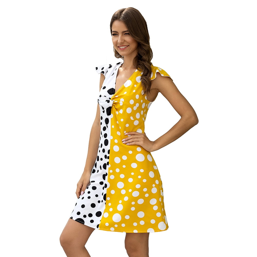 yellow dress with black spots