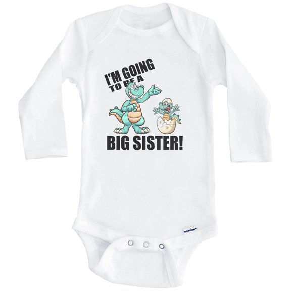 I'm Going To Be A Big Sister Dinosaur Baby Announcement One Piece Baby Bodysuit (Long Sleeve), 0-3 Months White