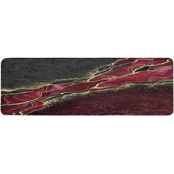 Marble Gold Line Watercolour Black Red Gradient Kitchen Mat Rug 1 PCS Runner Rug Anti-Fatigue Comfort Memory Foam Standing Mat Non-Slip Floor Door Mat for Bathroom Bedroom 16x47in