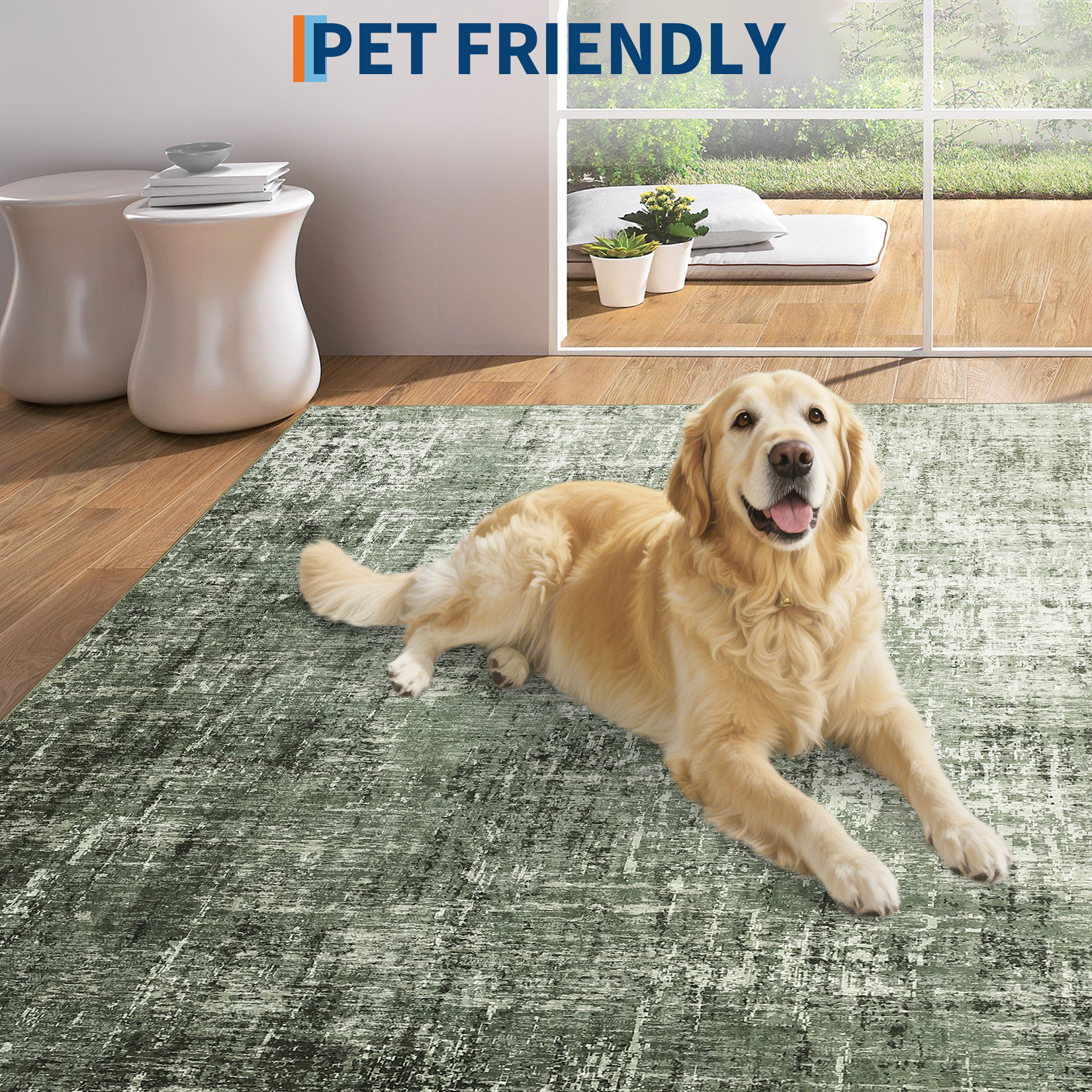 GlowSol 9'x12' Modern Abstract Area Rug Non Slip Low Pile Soft Accent Rugs Washable Rug for Living Room Bedroom, Green Grey