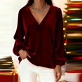 thumbnail image 2 of Women's V Neck Velvet Tops 2026 Elegant Puff Long Sleeve Blouses Loose Fit Dressy Casual Pullover Work Shirts, 2 of 4