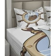 thumbnail image 6 of Ambesonne Nautical Fitted & Top Sheet Set with Shams, Ships Wheel Sailing, Brown Blue, 6 of 8