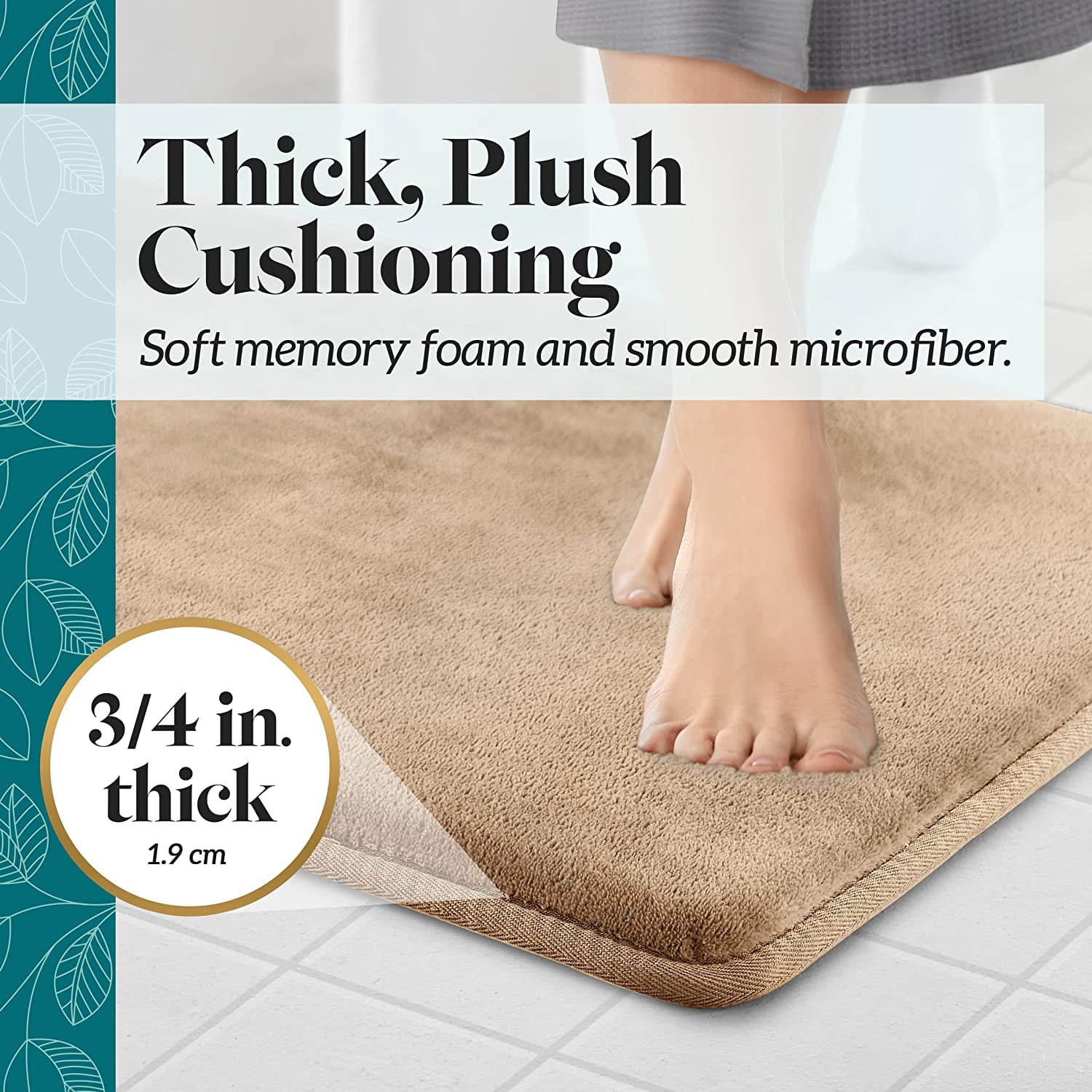 Bath Mats for Bathroom Non Slip - Beige 17" x 24" Memory Foam Bathroom Rugs - Quick Dry Bath Mat