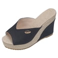 thumbnail image 5 of Rokment Cotton Linen Espadrilles Platform Wedge Sandals for Women 2026 Summer Beach Trendy Casual Peep Toe Extra Chunky Heeled Slip on Slides Backless Dressy Slippers Black Size 6.5, 5 of 6