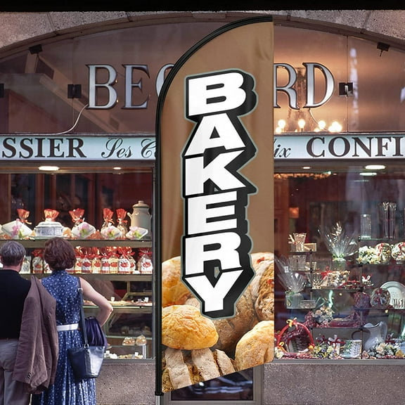 QSUM Bakery Themed Swooper Flag, 8FT Bakery Advertising Feather Flag ,Bakery Banner Signs for Businesses and Storefronts(ONLY FLAG)