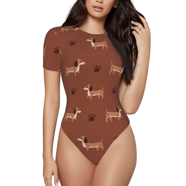 Saiise Motif Chien Teckel Chiot Grenouillère à Manches Courtes Col Rond Pyjama Extensible avec Fermeture à Pression-Moyen