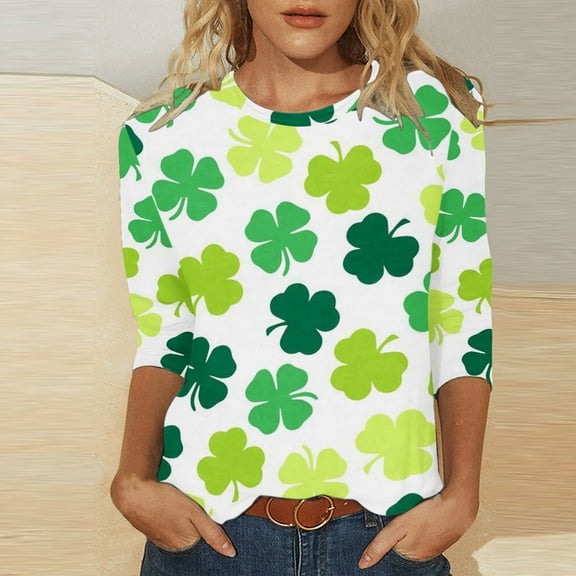 xixinqiwan Womens St Pats Funny T Shirts 3/4 Sleeves,Womens Cute Graphic Floral Tees Long Sleeve Summer Blessed T Shirt Irish Festival Tops
